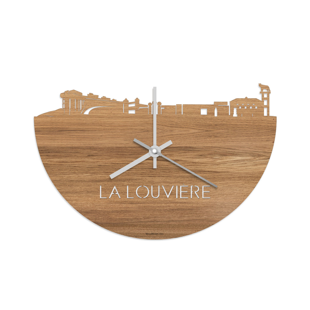 Skyline Klok La Louvière Eiken houten cadeau decoratie relatiegeschenk van WoodWideCities