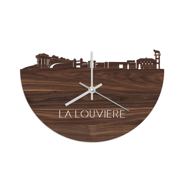 Skyline Klok La Louvière Noten houten cadeau decoratie relatiegeschenk van WoodWideCities