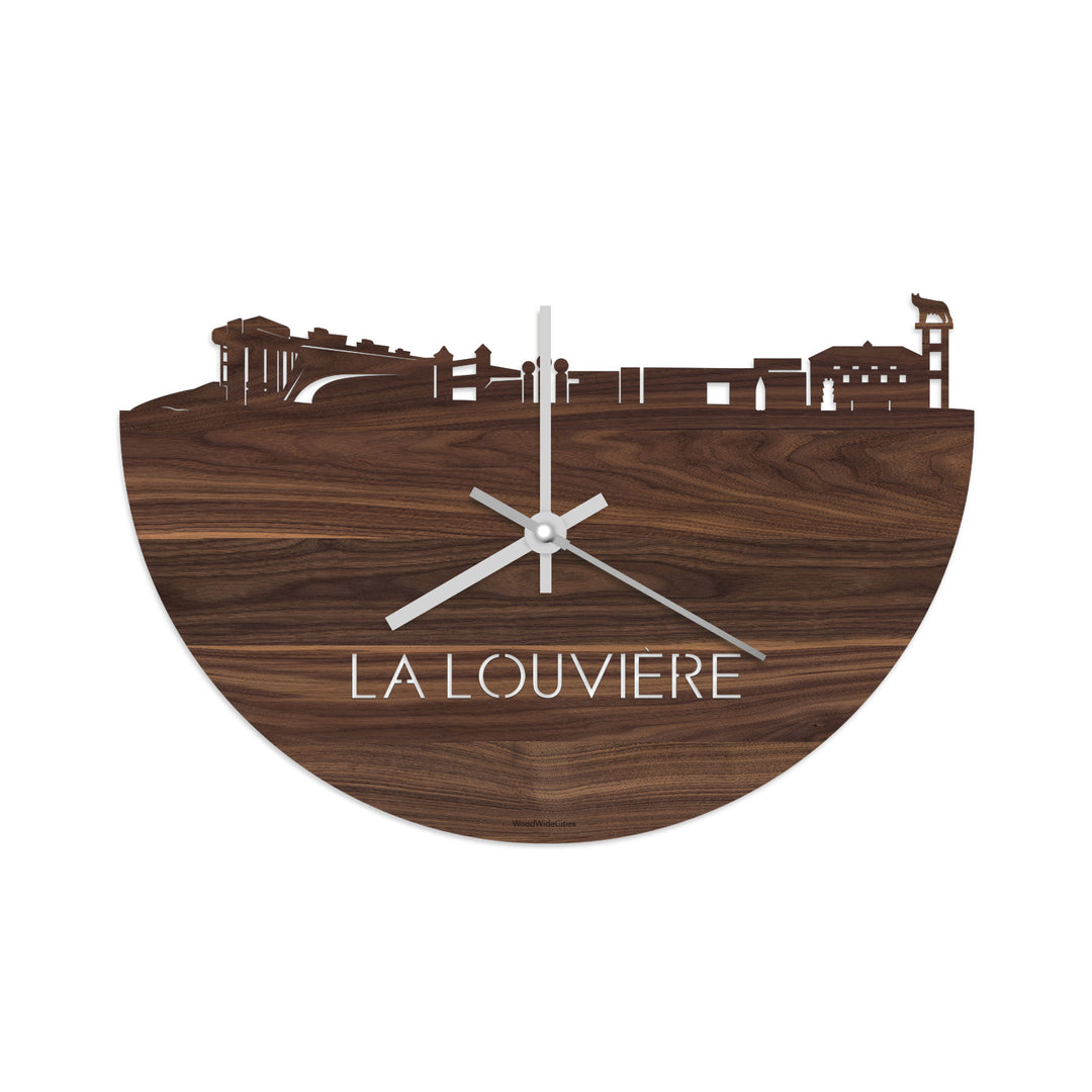 Skyline Klok La Louvière Noten houten cadeau decoratie relatiegeschenk van WoodWideCities