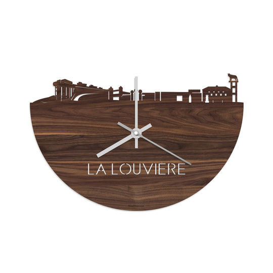 Skyline Klok La Louvière Noten houten cadeau decoratie relatiegeschenk van WoodWideCities