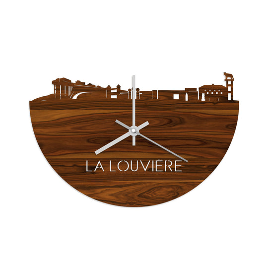 Skyline Klok La Louvière Palissander houten cadeau decoratie relatiegeschenk van WoodWideCities