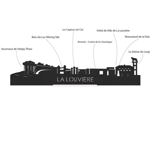 Skyline Klok La Louvière Zwart glanzend gerecycled kunststof cadeau decoratie relatiegeschenk van WoodWideCities
