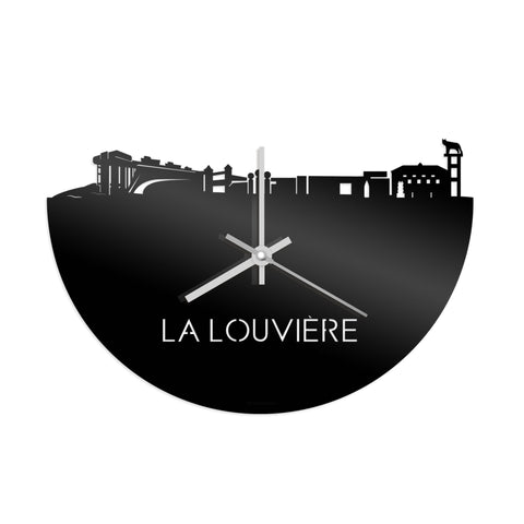 Skyline Klok La Louvière Zwart glanzend gerecycled kunststof cadeau decoratie relatiegeschenk van WoodWideCities