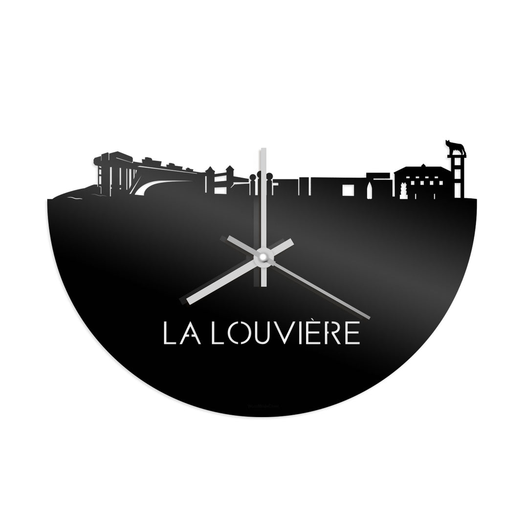 Skyline Klok La Louvière Zwart glanzend gerecycled kunststof cadeau decoratie relatiegeschenk van WoodWideCities