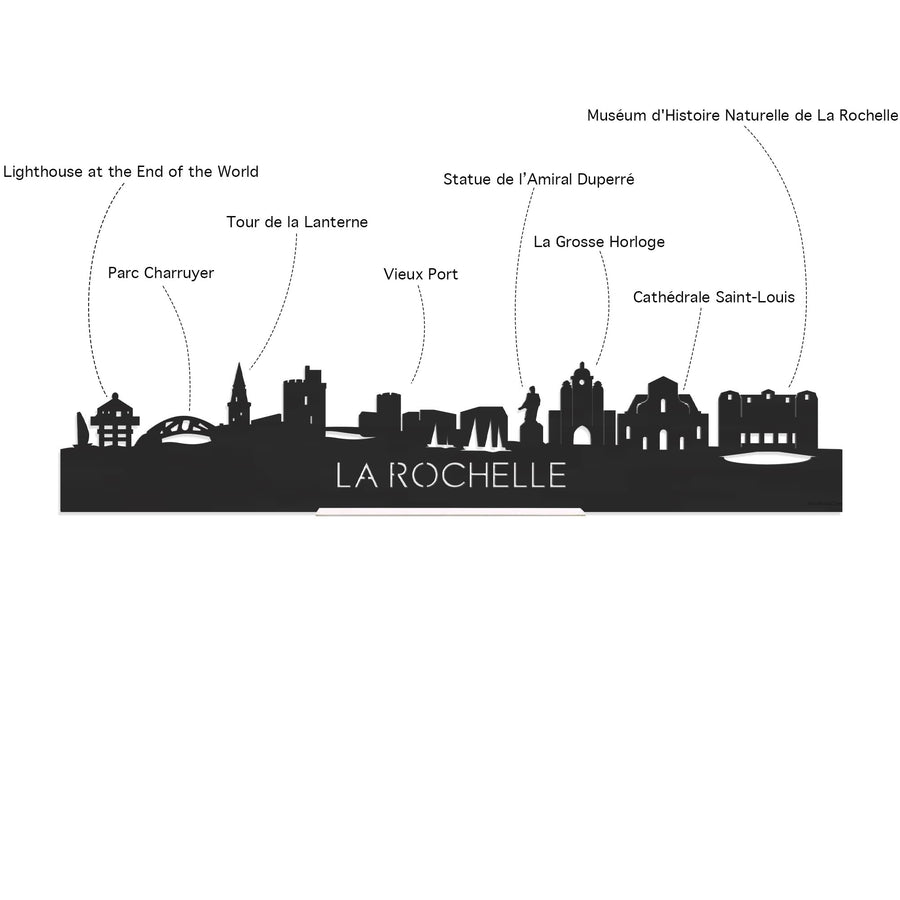 Skyline Klok La Rochelle Noten houten cadeau decoratie relatiegeschenk van WoodWideCities
