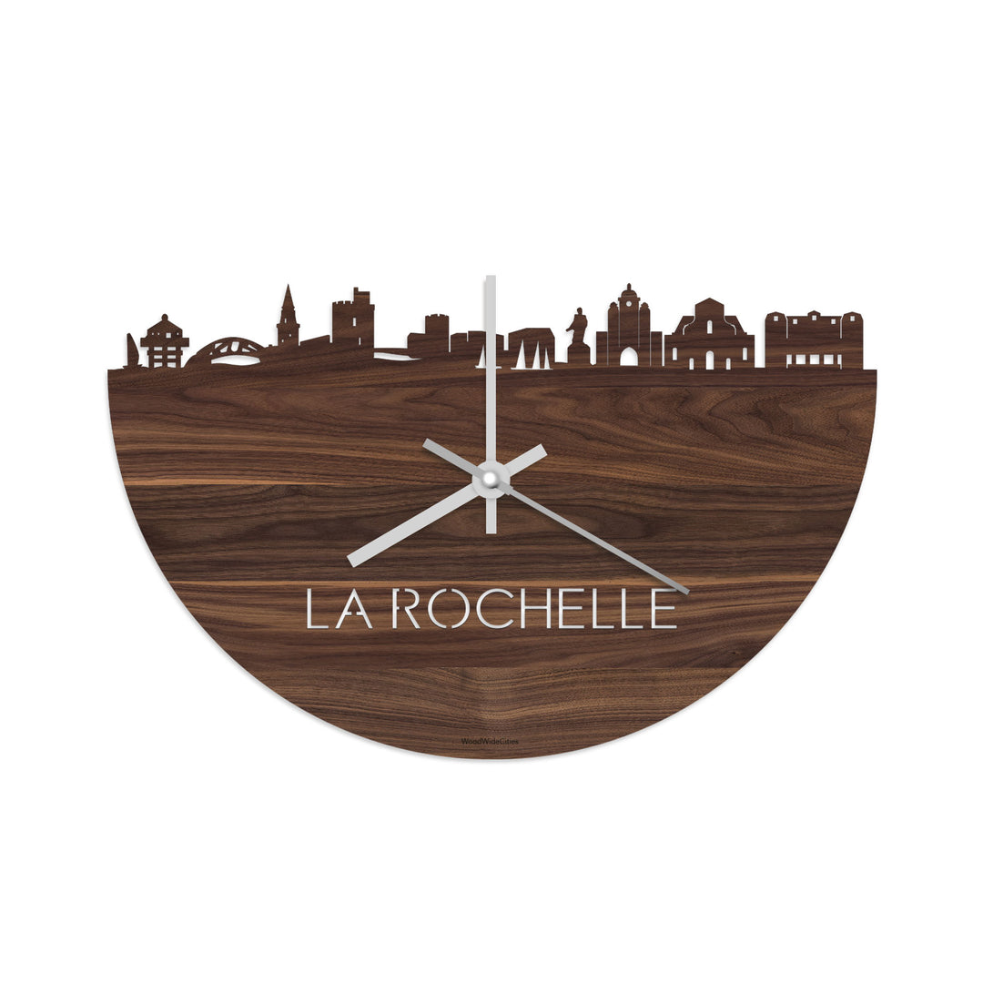 Skyline Klok La Rochelle Noten houten cadeau decoratie relatiegeschenk van WoodWideCities