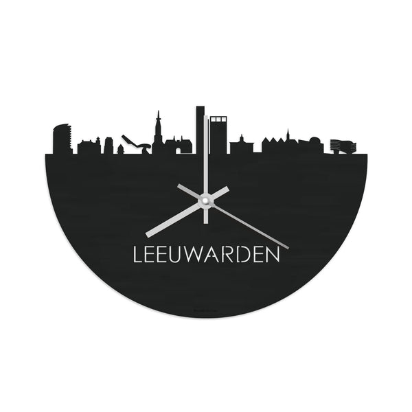 Skyline Klok Leeuwarden Black Zwart houten cadeau decoratie relatiegeschenk van WoodWideCities