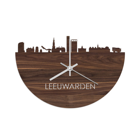 Skyline Klok Leeuwarden Noten houten cadeau decoratie relatiegeschenk van WoodWideCities