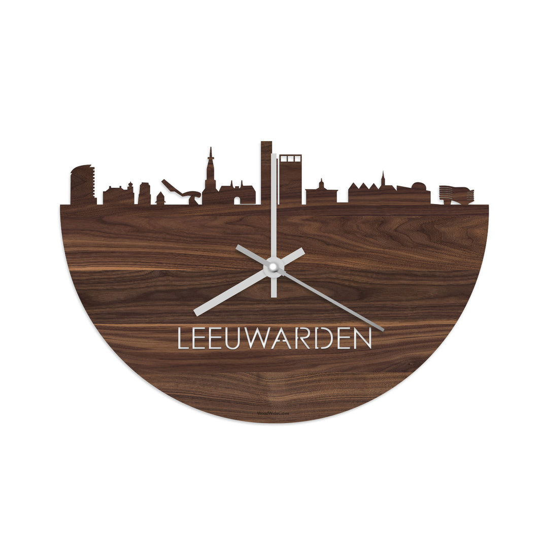 Skyline Klok Leeuwarden Noten houten cadeau decoratie relatiegeschenk van WoodWideCities
