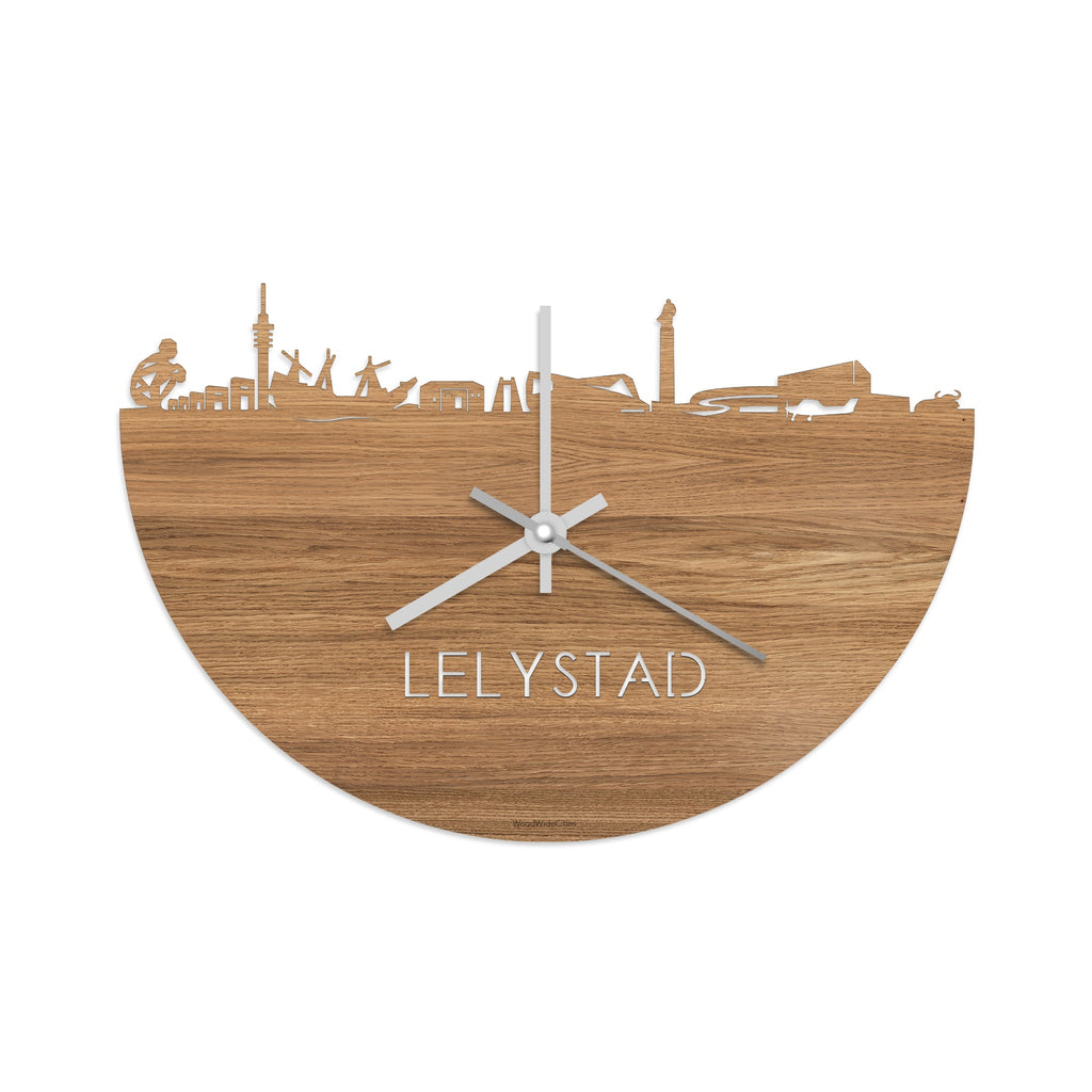 Skyline Klok Lelystad Eiken houten cadeau wanddecoratie relatiegeschenk van WoodWideCities
