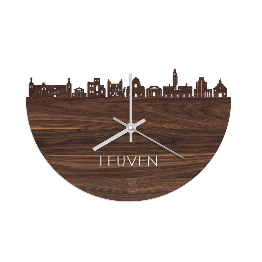 Skyline Klok Leuven Noten houten cadeau wanddecoratie relatiegeschenk van WoodWideCities