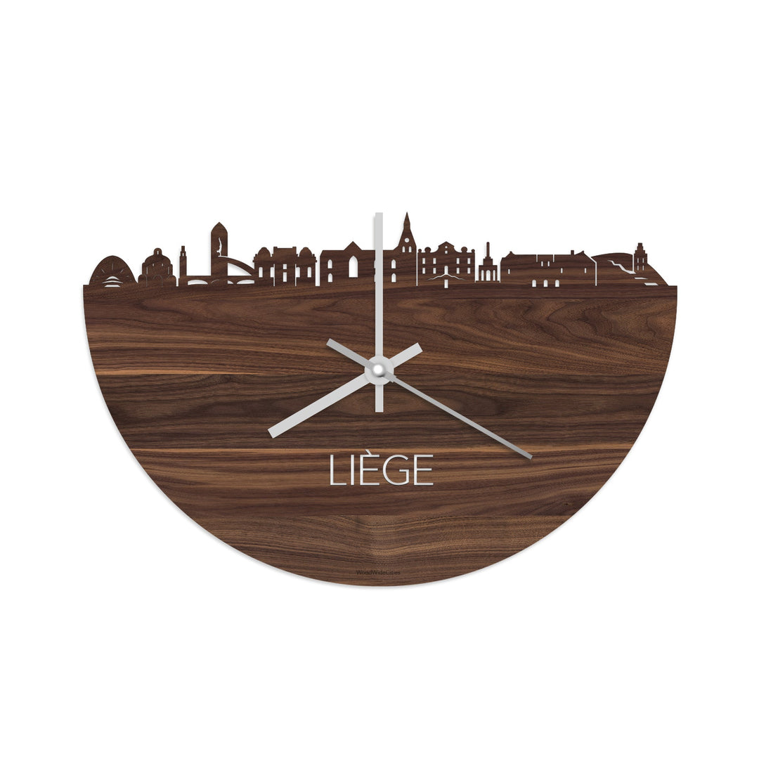 Skyline Klok Liège Noten houten cadeau wanddecoratie relatiegeschenk van WoodWideCities