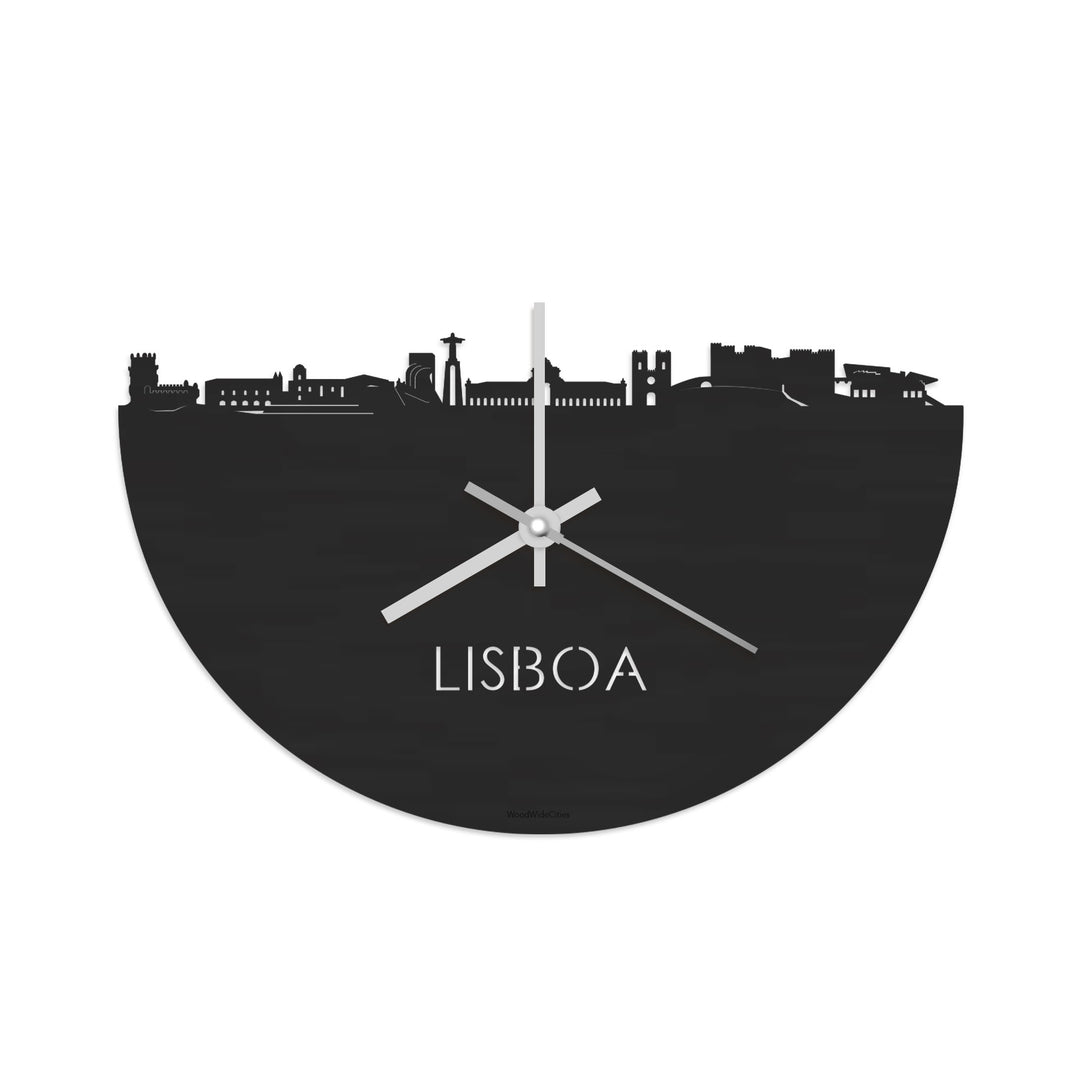 Skyline Klok Lisboa Black Zwart houten cadeau decoratie relatiegeschenk van WoodWideCities