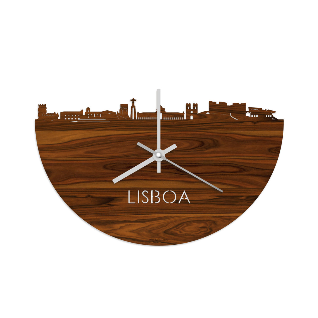 Skyline Klok Lisboa Palissander houten cadeau decoratie relatiegeschenk van WoodWideCities