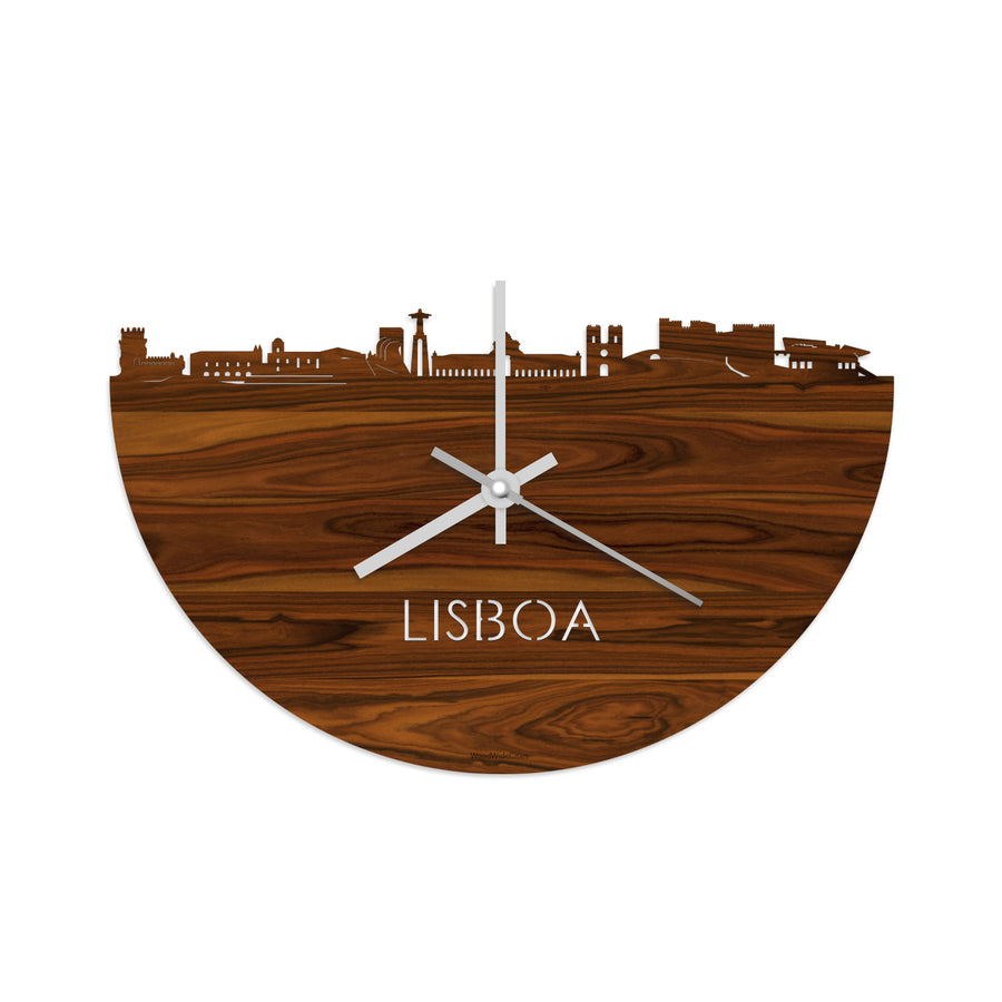 Skyline Klok Lisboa Palissander houten cadeau decoratie relatiegeschenk van WoodWideCities