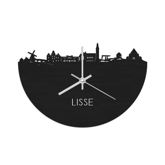 Skyline Klok Lisse Black Zwart houten cadeau decoratie relatiegeschenk van WoodWideCities