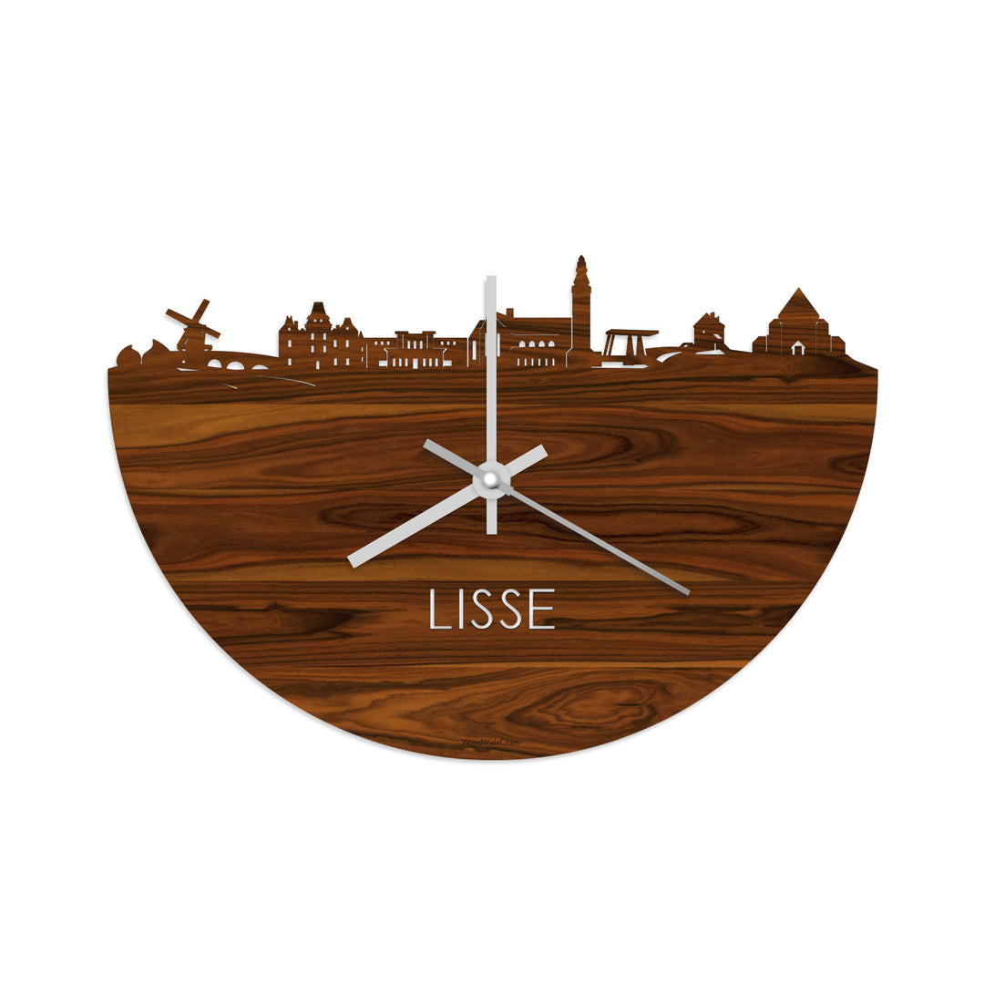 Skyline Klok Lisse Palissander houten cadeau decoratie relatiegeschenk van WoodWideCities