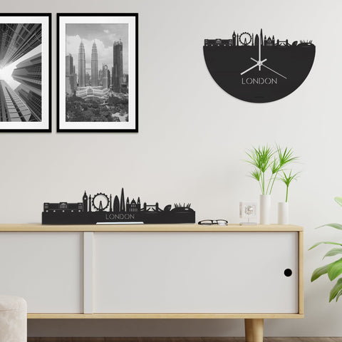 Skyline Klok London Black Zwart houten cadeau wanddecoratie relatiegeschenk van WoodWideCities