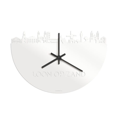 Skyline Klok Loon op Zand Wit Glanzend houten cadeau wanddecoratie relatiegeschenk van WoodWideCities