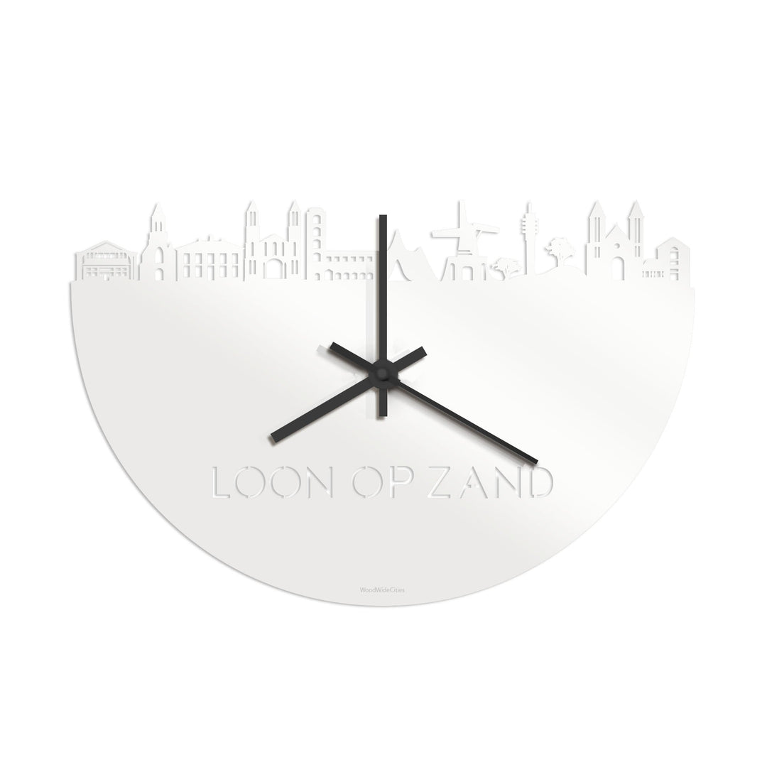 Skyline Klok Loon op Zand Wit Glanzend houten cadeau wanddecoratie relatiegeschenk van WoodWideCities