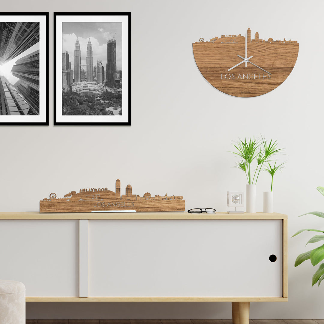 Skyline Klok Los-angeles Eiken houten cadeau decoratie relatiegeschenk van WoodWideCities