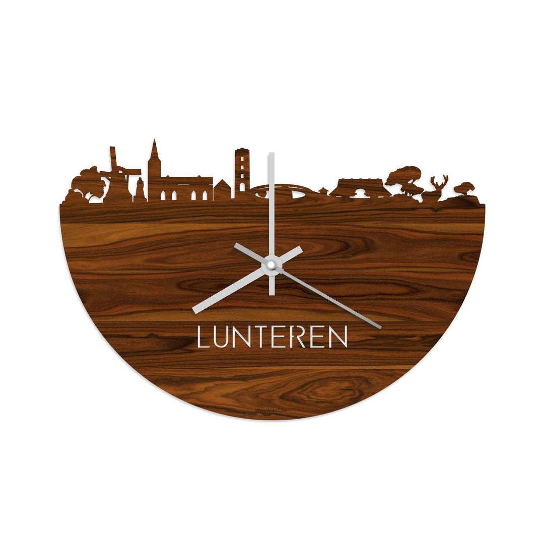 Skyline Klok Lunteren Palissander houten cadeau decoratie relatiegeschenk van WoodWideCities