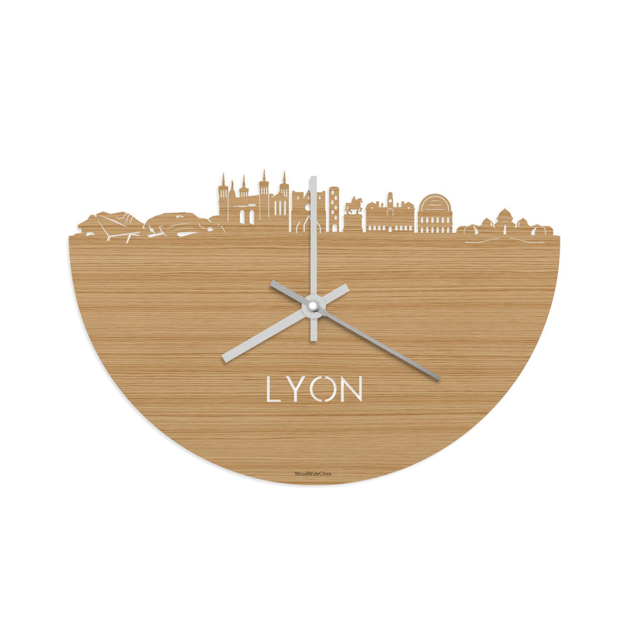 Skyline Klok Lyon Bamboe houten cadeau decoratie relatiegeschenk van WoodWideCities