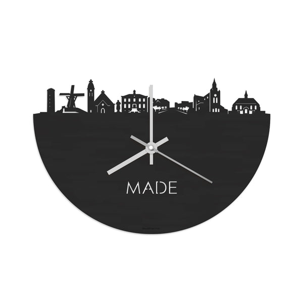 Skyline Klok Made Black Zwart houten cadeau decoratie relatiegeschenk van WoodWideCities