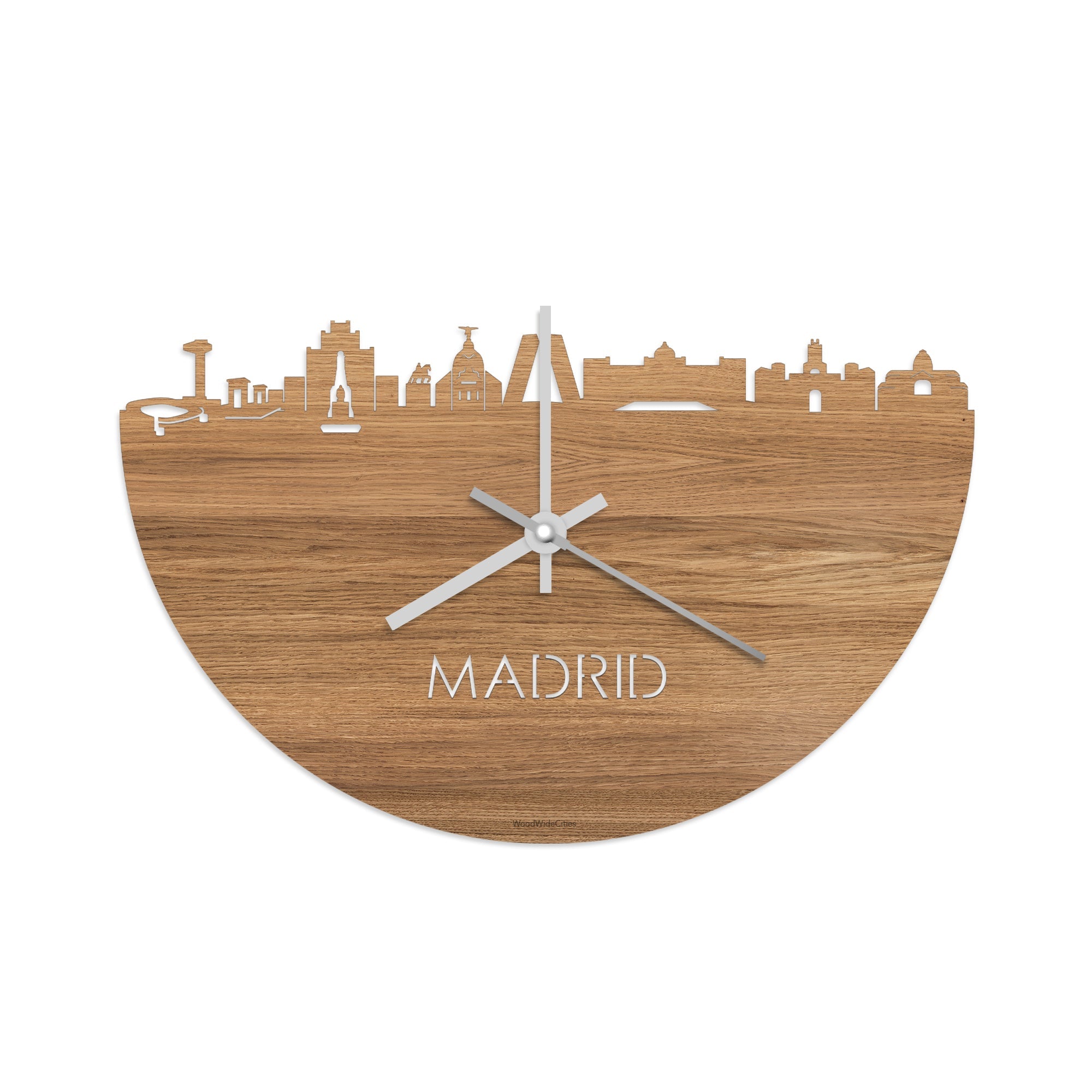 Skyline Klok Madrid Eiken houten cadeau wanddecoratie relatiegeschenk van WoodWideCities