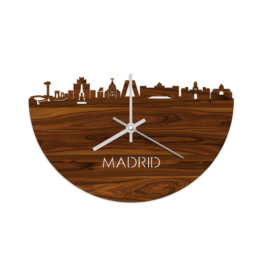 Skyline Klok Madrid Palissander houten cadeau wanddecoratie relatiegeschenk van WoodWideCities