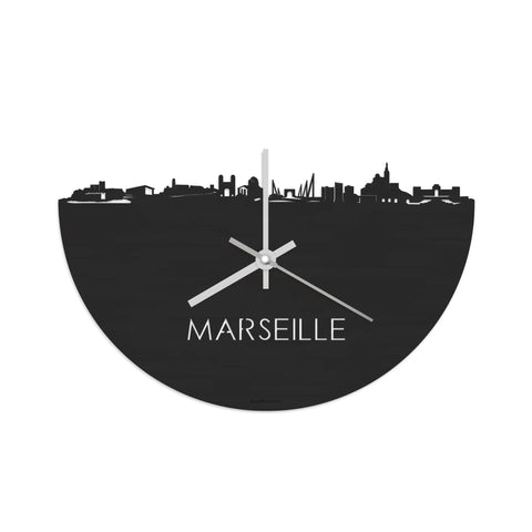Skyline Klok Marseille Black Zwart houten cadeau decoratie relatiegeschenk van WoodWideCities