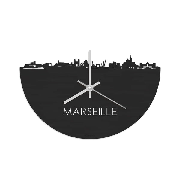 Skyline Klok Marseille Black Zwart houten cadeau decoratie relatiegeschenk van WoodWideCities