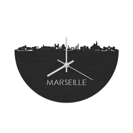 Skyline Klok Marseille Black Zwart houten cadeau decoratie relatiegeschenk van WoodWideCities