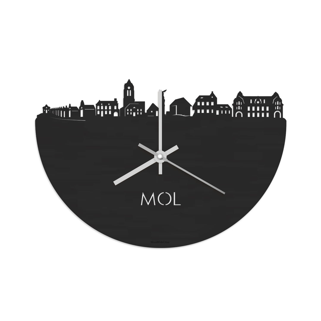 Skyline Klok Mol Black Zwart houten cadeau decoratie relatiegeschenk van WoodWideCities