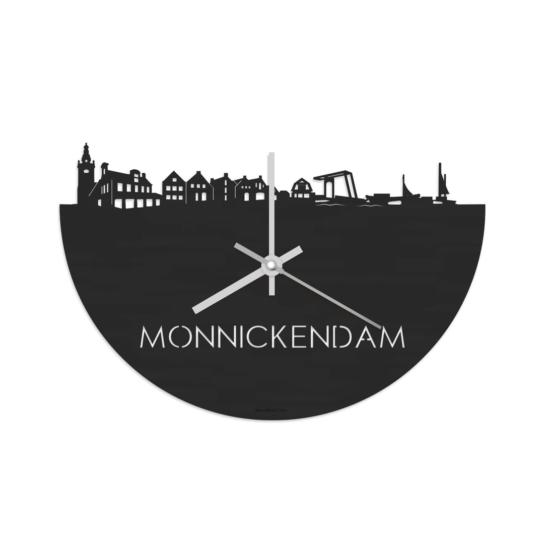 Skyline Klok Monnickendam Black Zwart houten cadeau decoratie relatiegeschenk van WoodWideCities