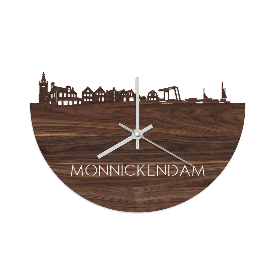 Skyline Klok Monnickendam Noten houten cadeau decoratie relatiegeschenk van WoodWideCities