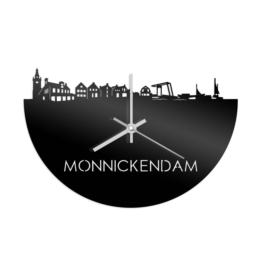 Skyline Klok Monnickendam Zwart glanzend gerecycled kunststof cadeau decoratie relatiegeschenk van WoodWideCities