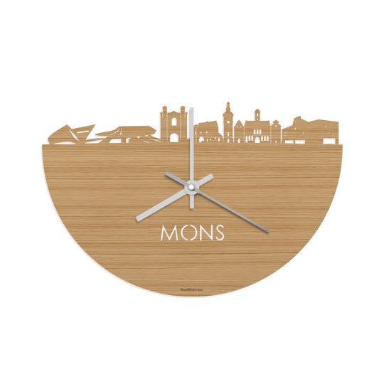Skyline Klok Mons Bamboe houten cadeau decoratie relatiegeschenk van WoodWideCities