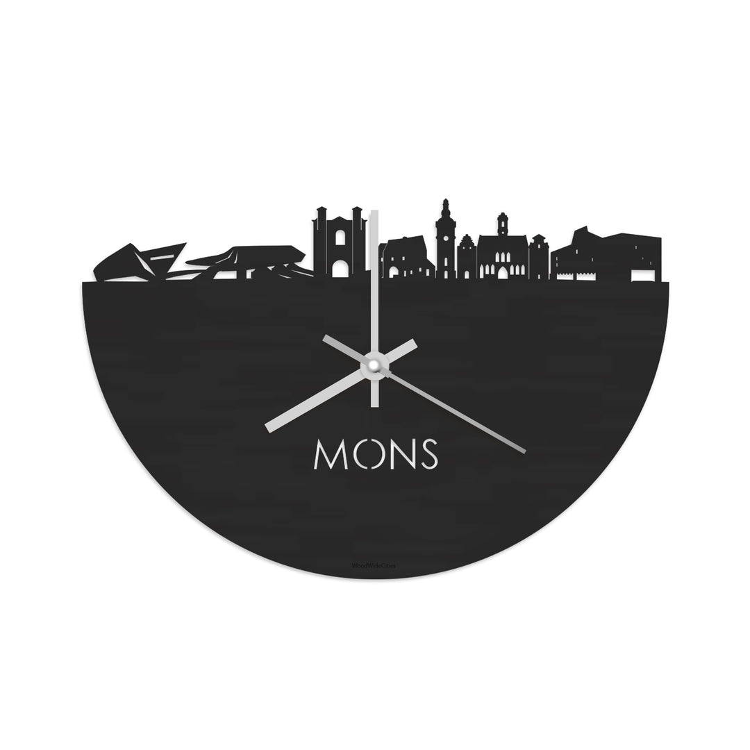 Skyline Klok Mons Black Zwart houten cadeau decoratie relatiegeschenk van WoodWideCities