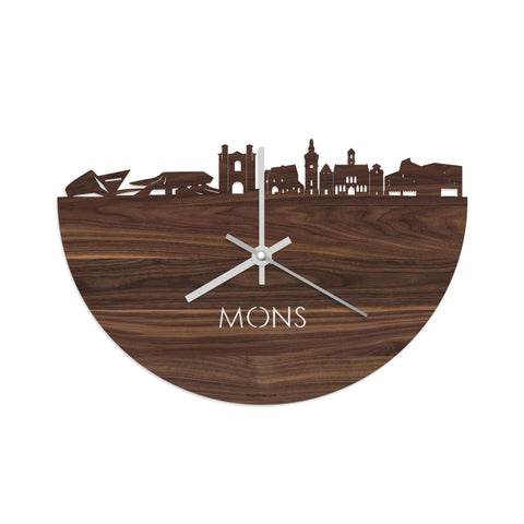 Skyline Klok Mons Noten houten cadeau decoratie relatiegeschenk van WoodWideCities