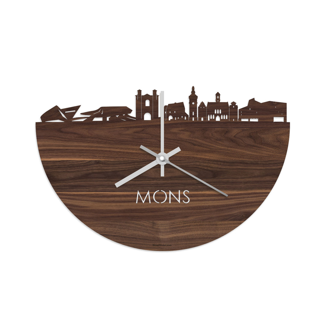 Skyline Klok Mons Noten houten cadeau decoratie relatiegeschenk van WoodWideCities
