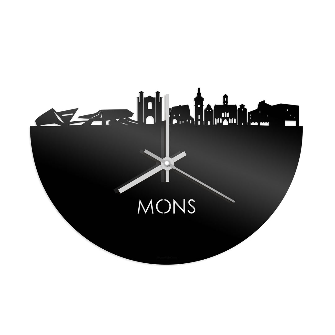 Skyline Klok Mons Zwart glanzend gerecycled kunststof cadeau decoratie relatiegeschenk van WoodWideCities