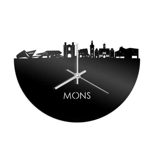 Skyline Klok Mons Zwart glanzend gerecycled kunststof cadeau decoratie relatiegeschenk van WoodWideCities