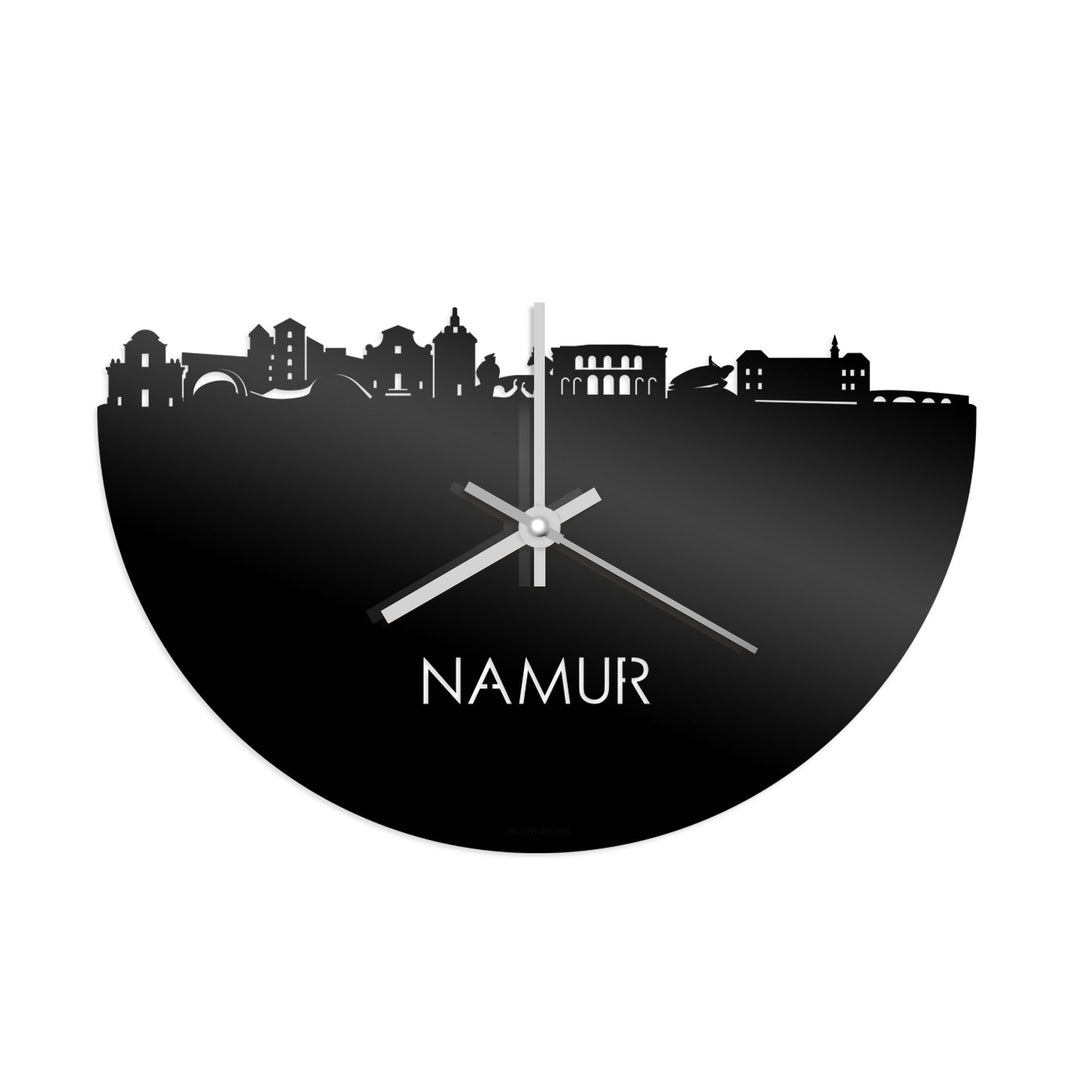Skyline Klok Namur Zwart glanzend gerecycled kunststof cadeau decoratie relatiegeschenk van WoodWideCities
