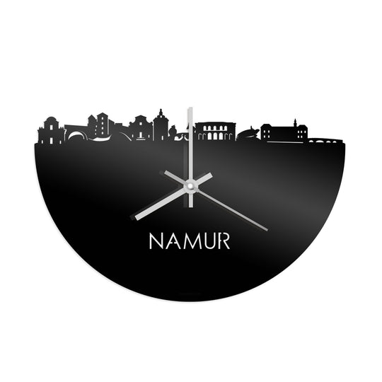 Skyline Klok Namur Zwart glanzend gerecycled kunststof cadeau decoratie relatiegeschenk van WoodWideCities