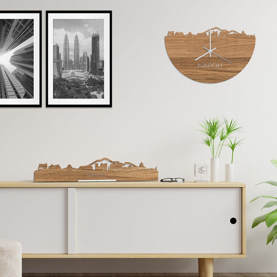 Skyline Klok Napoli Eiken houten cadeau decoratie relatiegeschenk van WoodWideCities