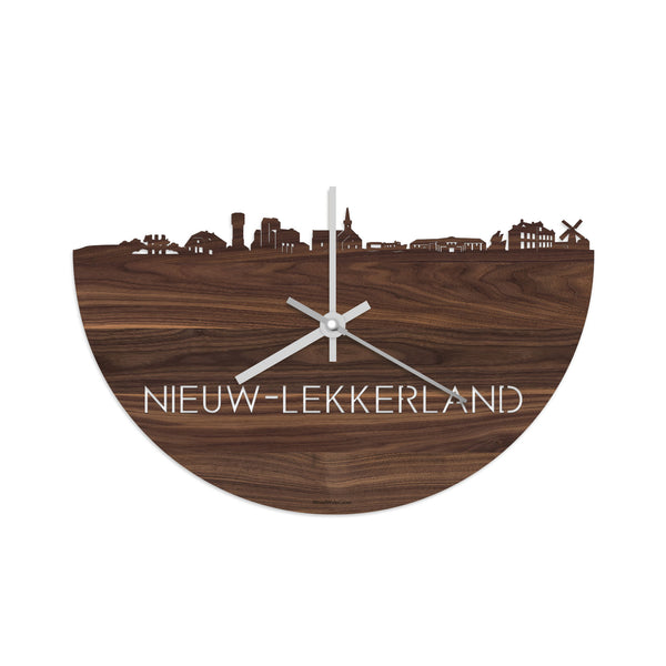 Skyline Klok Nieuw-Lekkerland Noten houten cadeau decoratie relatiegeschenk van WoodWideCities