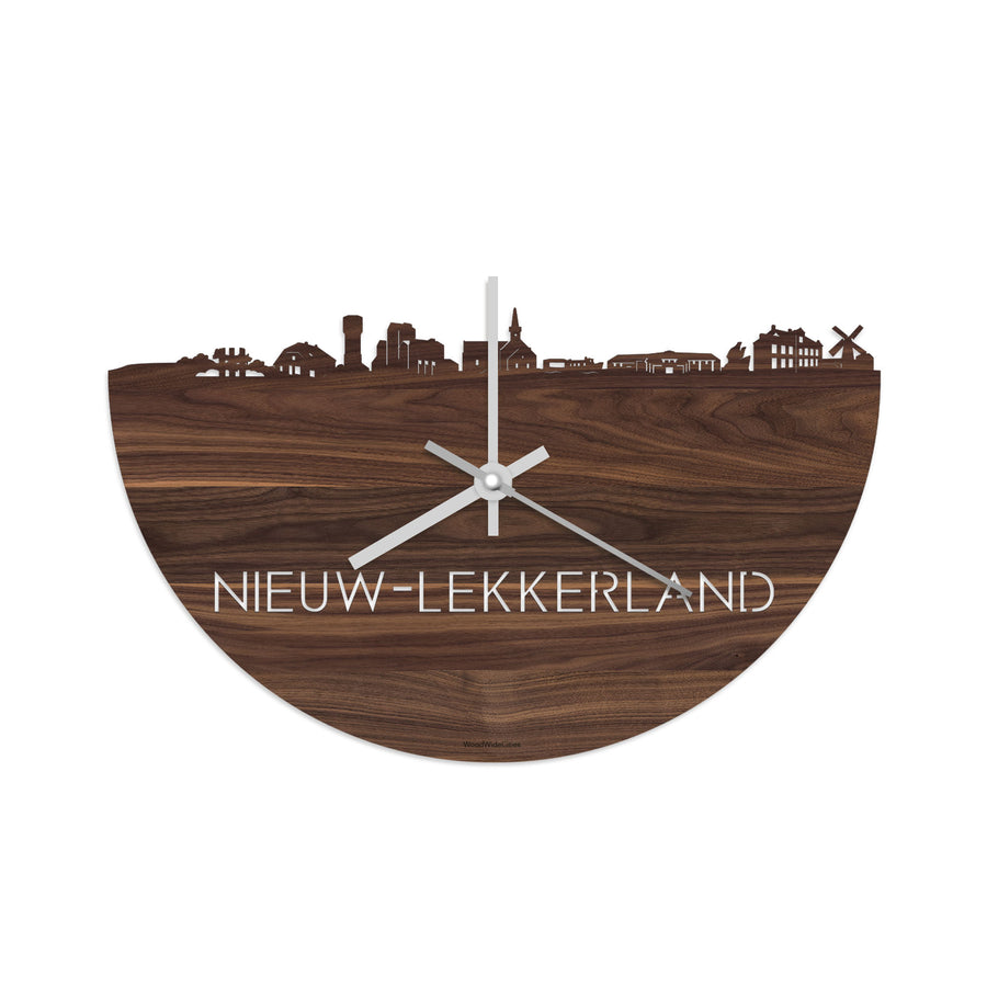Skyline Klok Nieuw-Lekkerland Noten houten cadeau decoratie relatiegeschenk van WoodWideCities