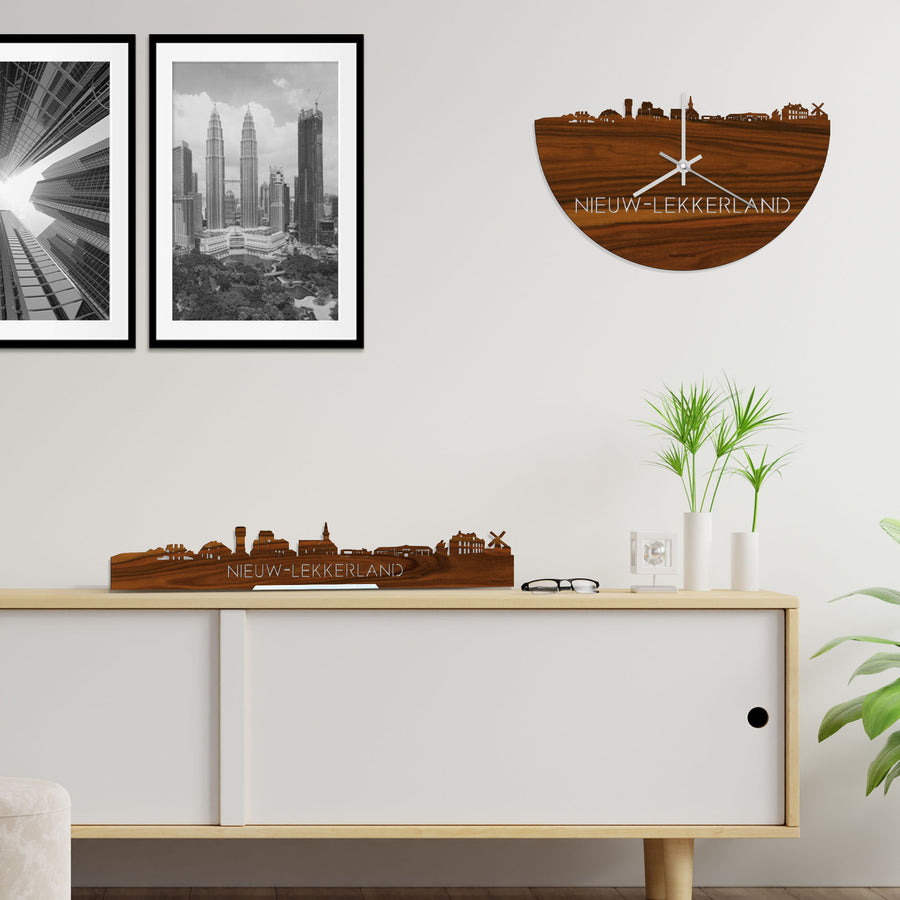 Skyline Klok Nieuw-Lekkerland Palissander houten cadeau decoratie relatiegeschenk van WoodWideCities