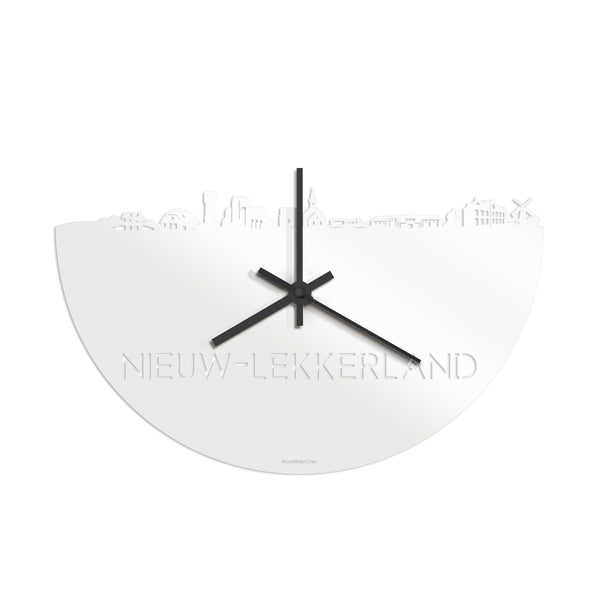 Skyline Klok Nieuw-Lekkerland Wit glanzend gerecycled kunststof cadeau decoratie relatiegeschenk van WoodWideCities